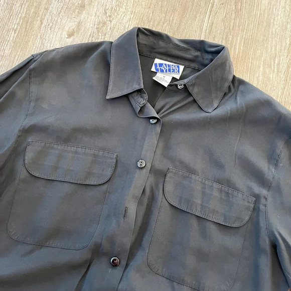 Womens Laura Tyler Vintage Black Button Up Top - M - Picture 2 of 8